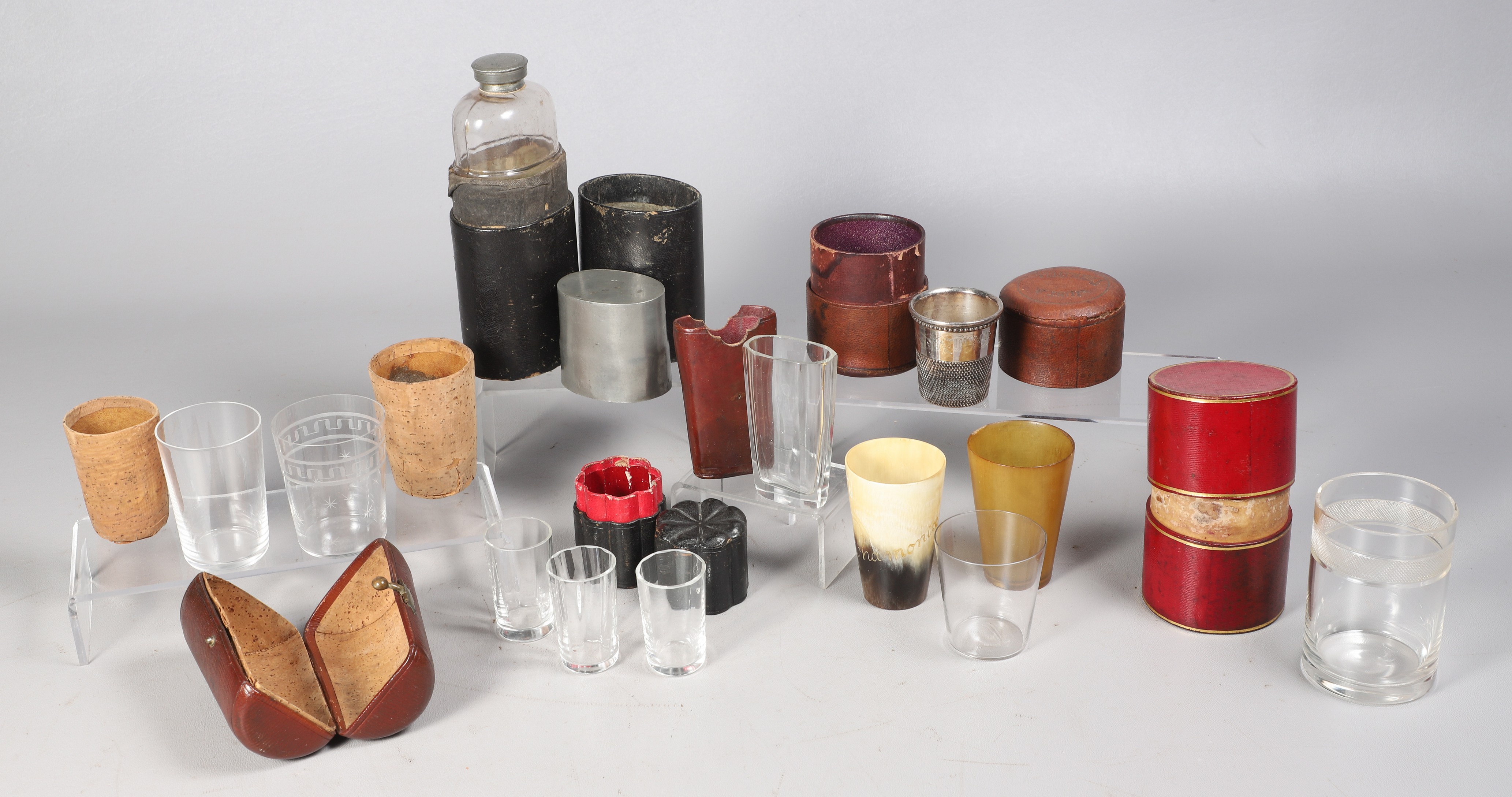 Lot of drinking items, including