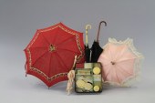 LOT OF FIVE DOLL PARASOLS & BO