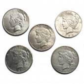 LOT OF FIVE: US PEACE DOLLARS
