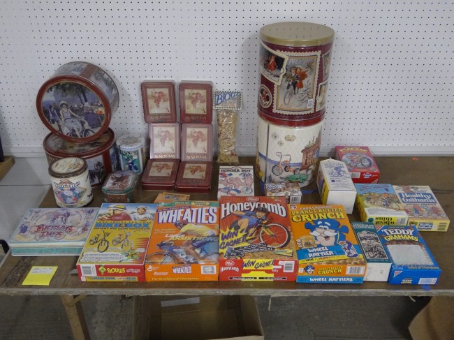 Lot of food items with bicycle