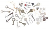 Lot of foreign coins & keys, i