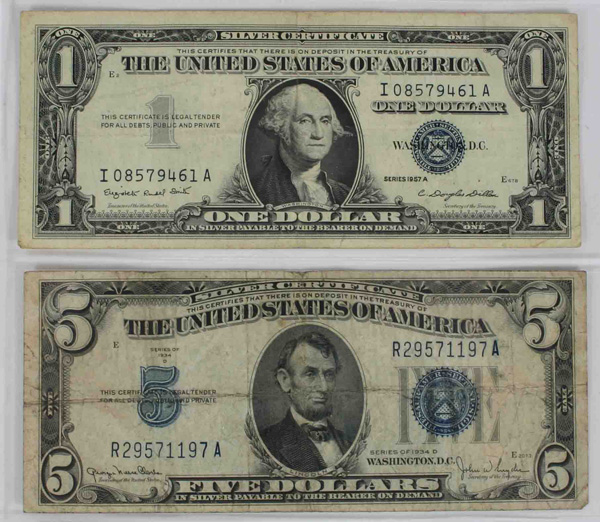 Lot of four - $1 & $5 Silver