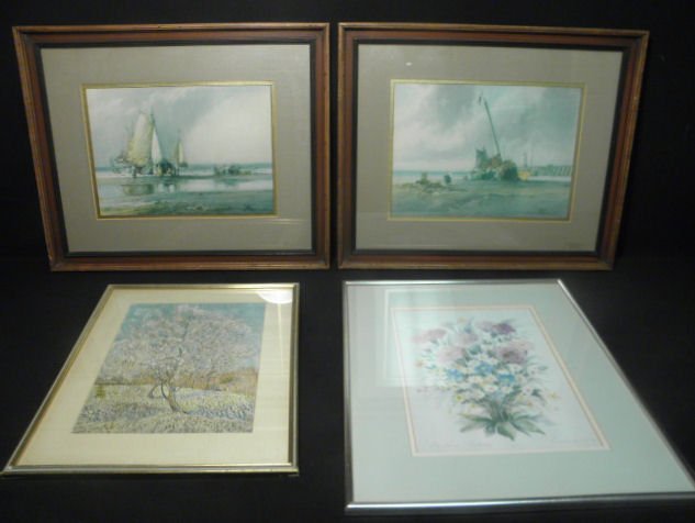 Lot of four assorted framed prints.