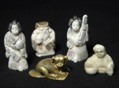 Lot of four carved ivory & one