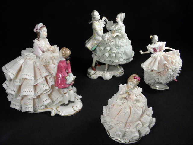 Lot of four Irish Dresden lace