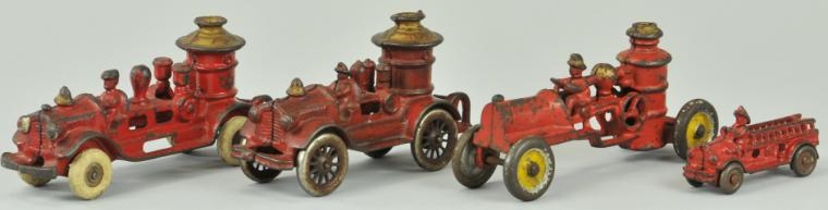 LOT OF FOUR SMALL FIRE TRUCKS