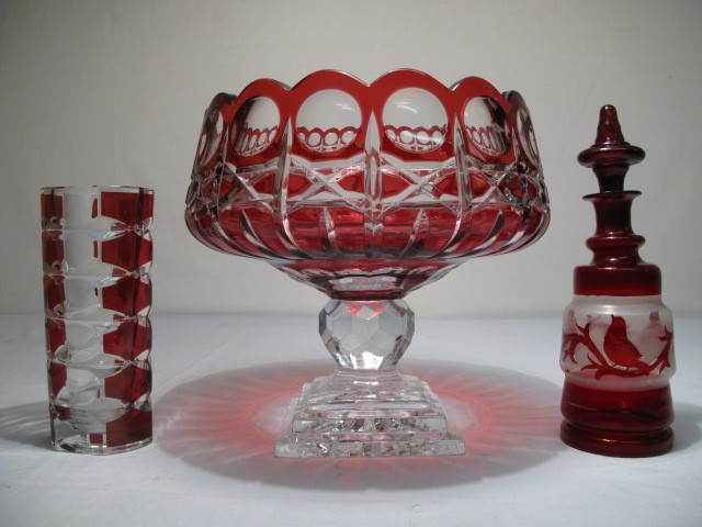 Lot of ruby cut glass and crystal