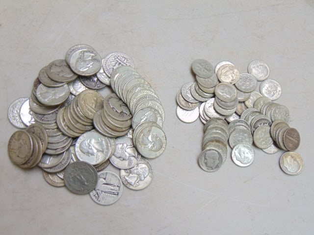 LOT OF SILVER QUARTERS & DIMES,
