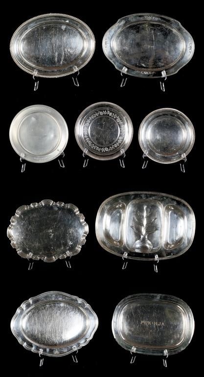 LOT OF SILVERPLATE PLATTERS &