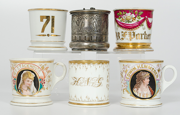 Lot of Six Shaving Mugs Including