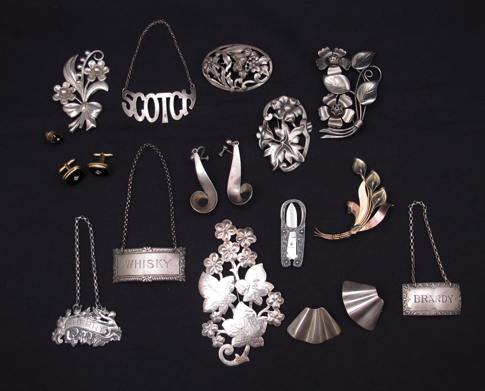 LOT OF STERLING PINS & LIQUOR