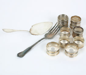 Lot of ten silver pieces; two