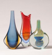 Lot of three art glass vases: