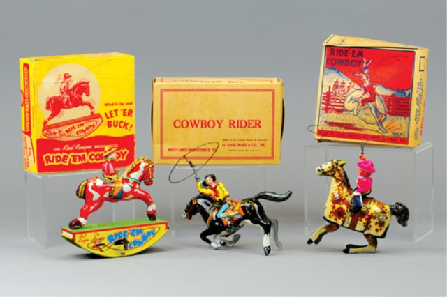 LOT OF THREE COWBOY RIDER TOYS WITH