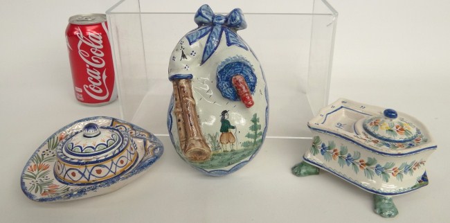 Lot of three Quimper ink wells by