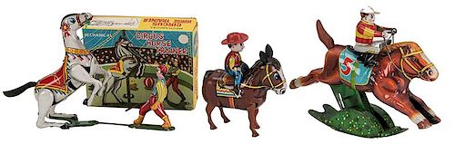 LOT OF THREE WIND-UP HORSE AND