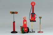 LOT OF TOY GAS PUMPS AND TRAIN