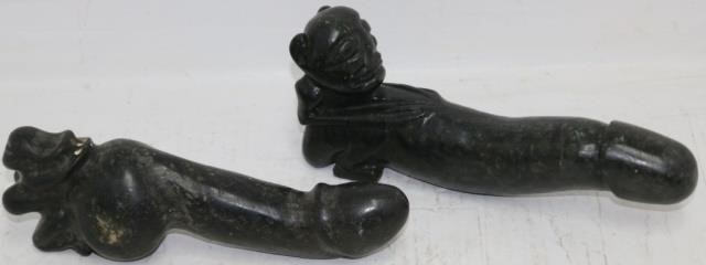 LOT OF TWO BLACK DIORITE STONE