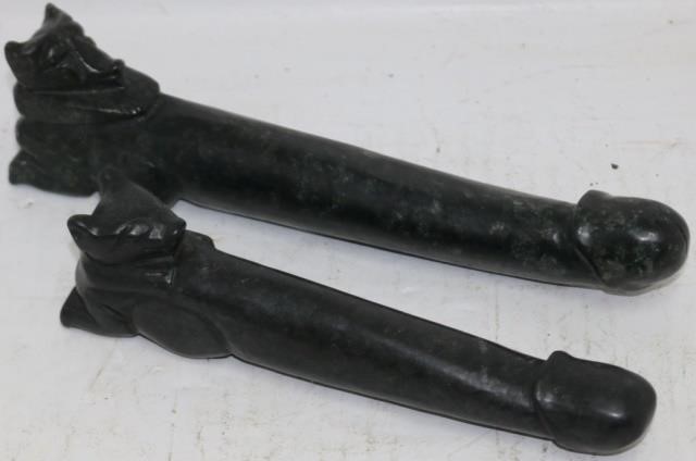 LOT OF TWO BLACK DIORITE STONE