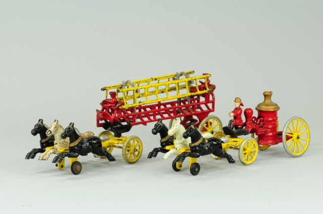LOT OF TWO FIRE HORSE DRAWN TOYS
