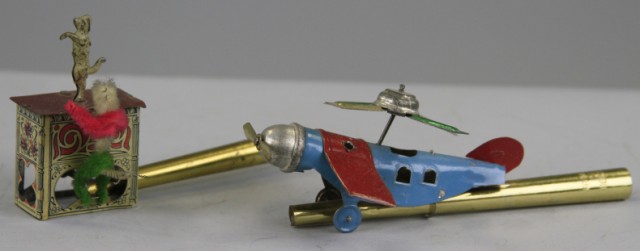 LOT OF TWO PENNY TOY WHISTLES
