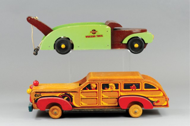 LOT OF TWO WOODEN VEHICLES Includes