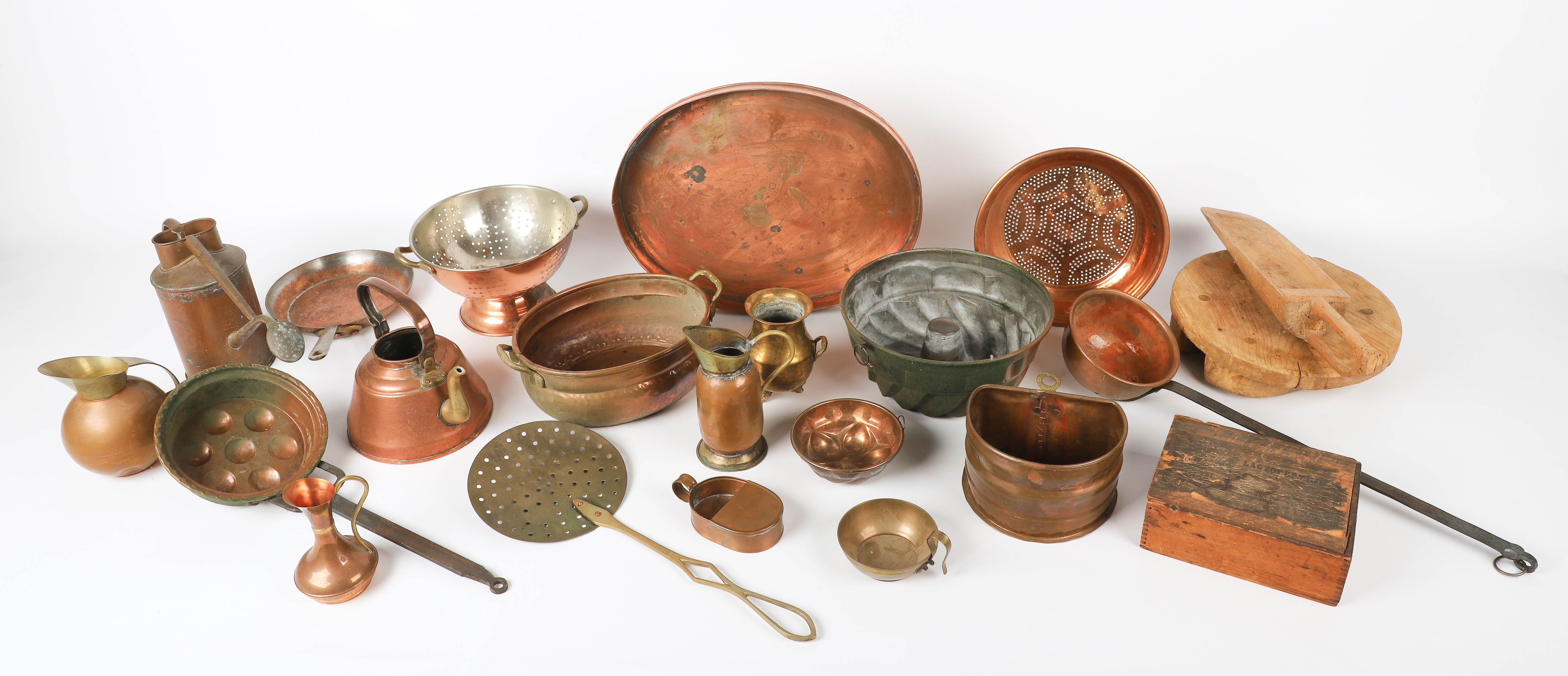 Lot of vintage copper, brass & wood
