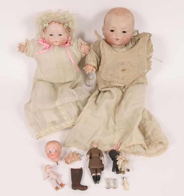 Lot six bisque/porcelain dolls;