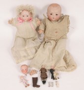 Lot six bisque/porcelain dolls