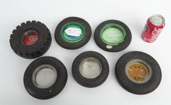 Lot six vintage tire ashtrays.