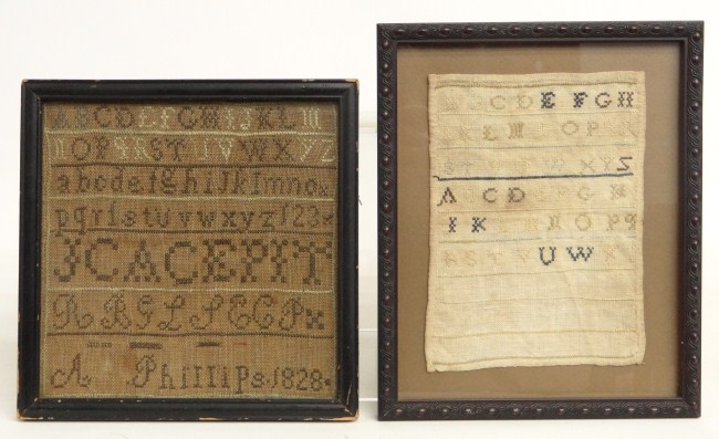 Lot two 19th c. needlework samplers