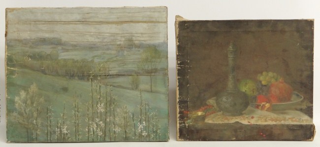 Lot two as found oils on canvas.