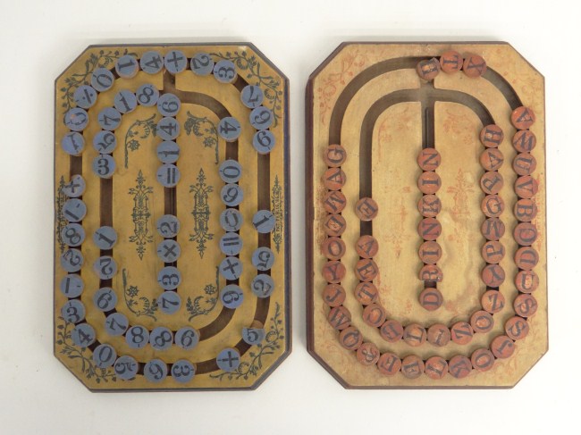 Lot two early wooden number games