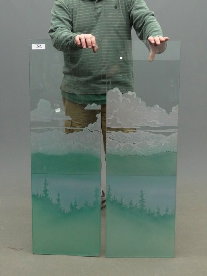 Lot two etched glass panels (Lake