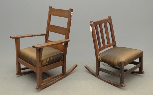 Lot two Mission oak rocking chairs.