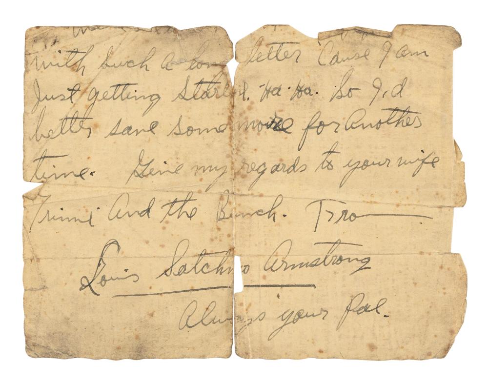 LOUIS ARMSTRONG PARTIAL ALS SHEET