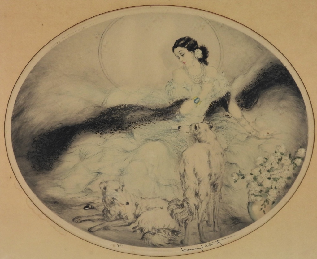 LOUIS ICART LOUNGING WOMAN W/
