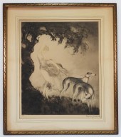 LOUIS ICART WOMAN WITH GREYHOU
