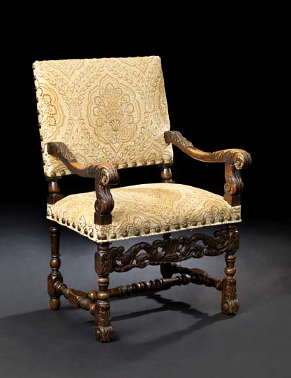 Louis XIII-Style Carved Walnut