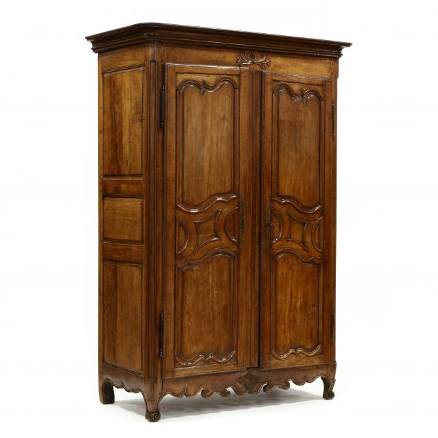 LOUIS XV CARVED CHERRY ARMOIRE Late