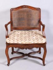 LOUIS XV CARVED WALNUT CANED B