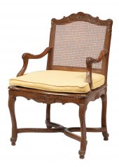 LOUIS XV CARVED WALNUT FAUTEUI