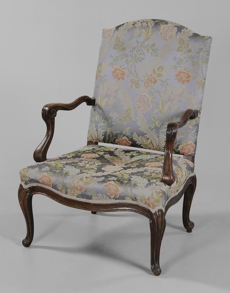 Louis XV Carved Walnut Open-Arm