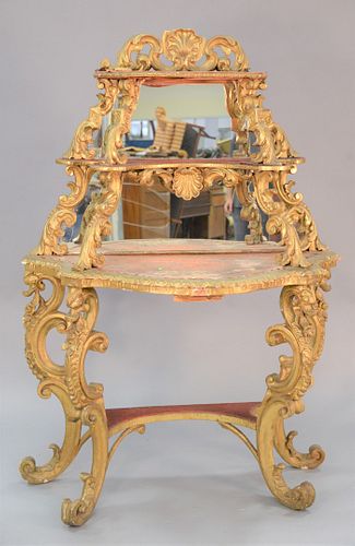 LOUIS XV GILT ETAGERE WITH MIRROR