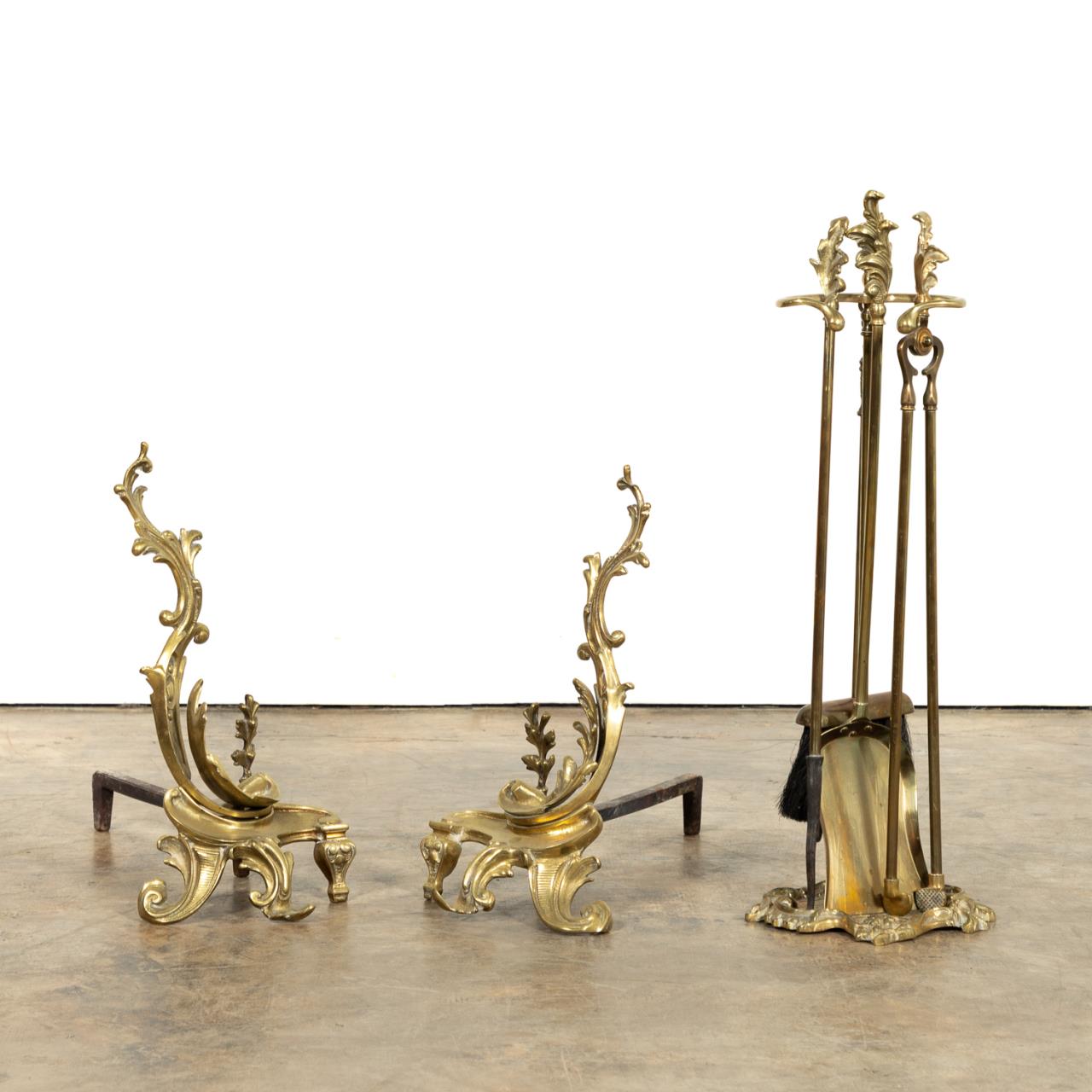 LOUIS XV STYLE BRASS CHENETS AND