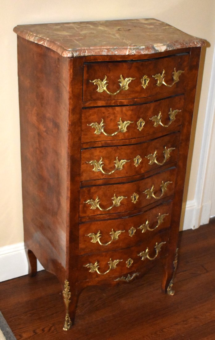 LOUIS XV STYLE BURL WALNUT MARBLE