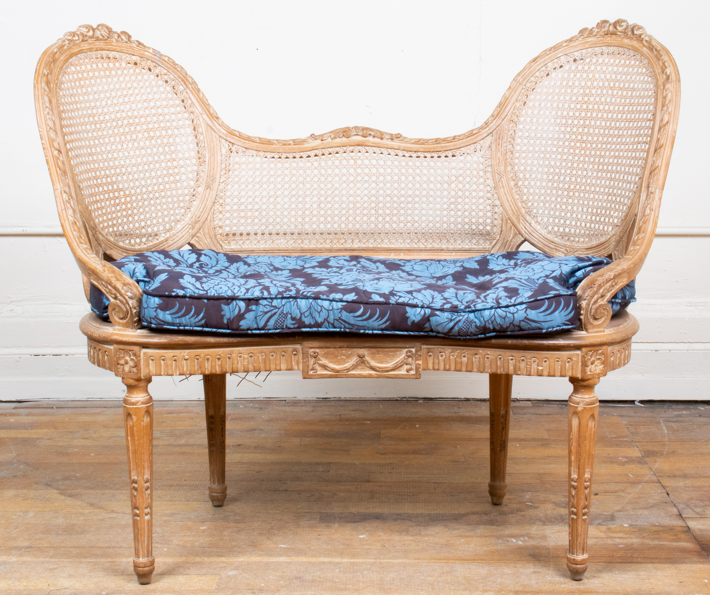LOUIS XV STYLE CARVED AND CANED