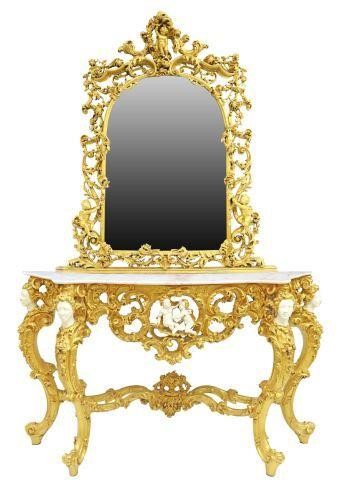 LOUIS XV STYLE GILT CONSOLE TABLE &