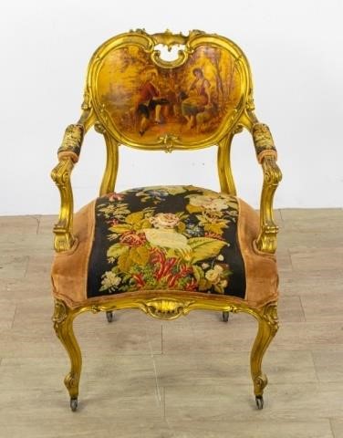 LOUIS XV STYLE GILT OPEN ARM