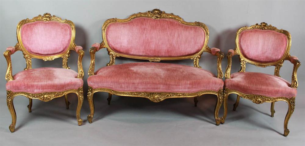 LOUIS XV STYLE GILTWOOD CANAPE WITH